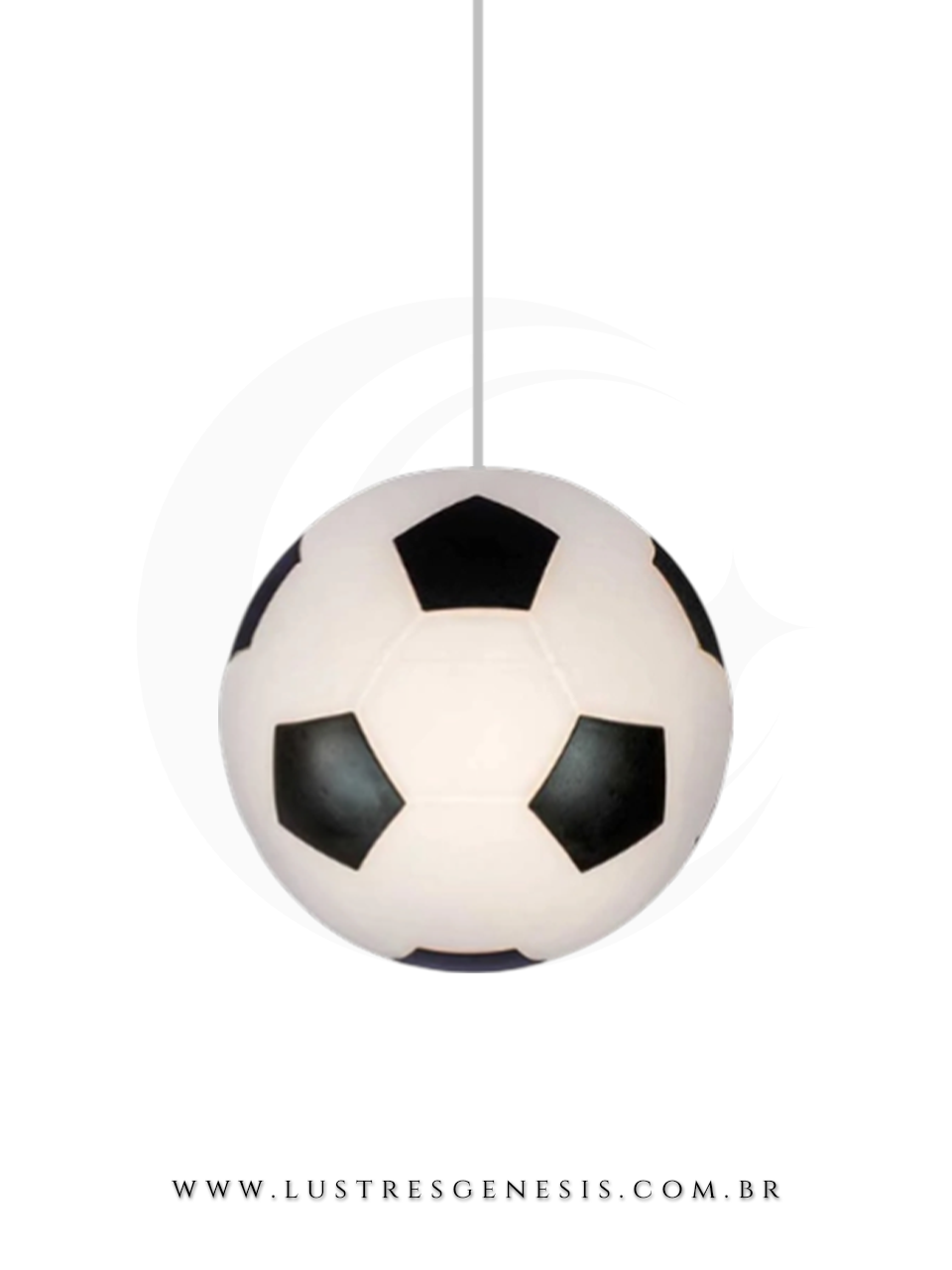 Luminaria Pendente Bola Futebol Decorativa Branco e Preto Redondo &Oslash;25cm Estilo Esportivo para Quarto Infantil Sala Gamer e Area Gourmet